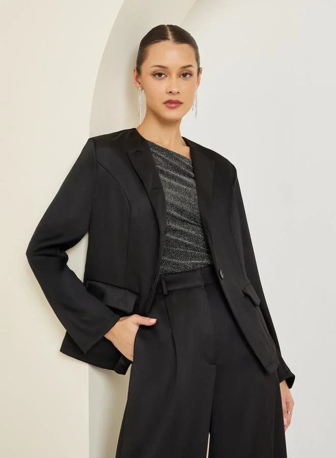 Styli Women Black Blazer and Wide Leg Pants Co-Ords